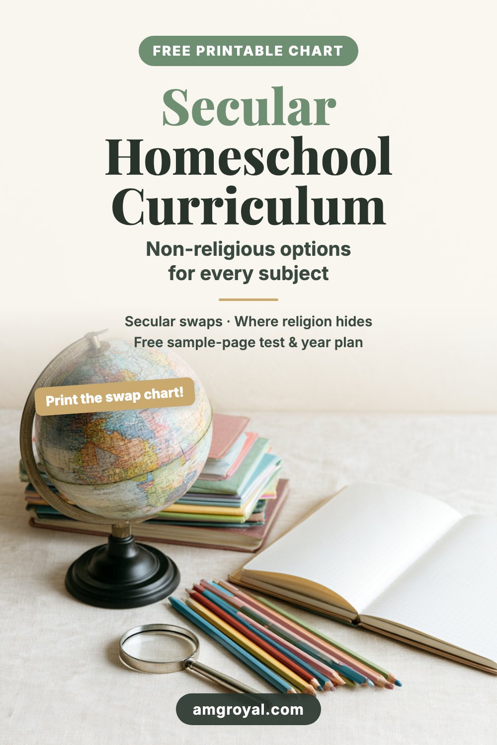 Secular homeschool curriculum: non-religious options for every subject, with a free printable swap chart